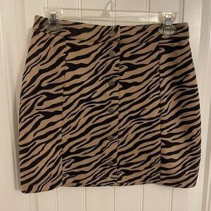 Suede Akaiv zebra‎ Print , black and gold/tan stripes snap front Mini Skirt